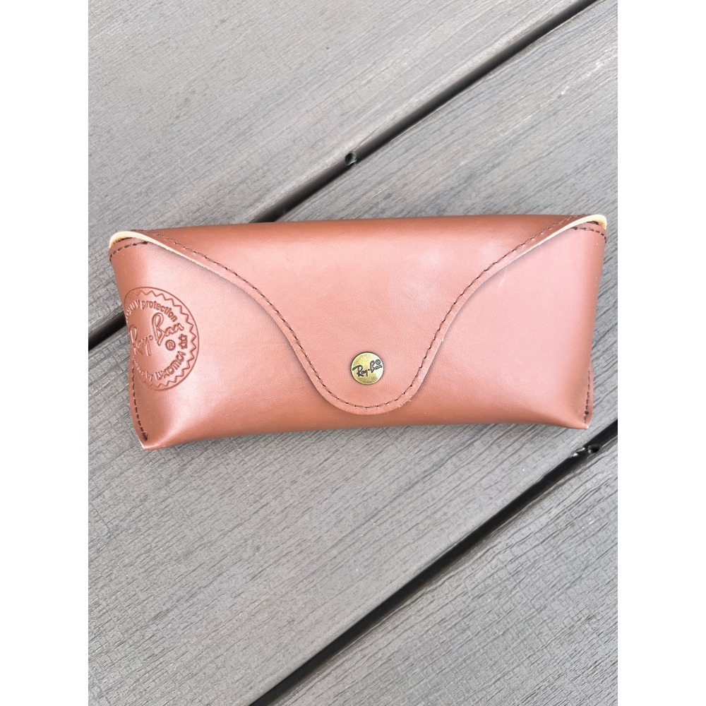 Ray-Ban Brown Leather Sunglasses Case Snap Closure Luxottica Logo